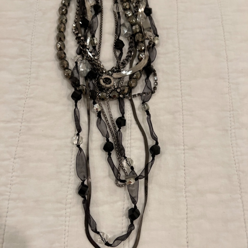 Chico's Joclynne Long Line Multi Strands Beads Rhinestone Chains Necklace - Picture 3 of 13